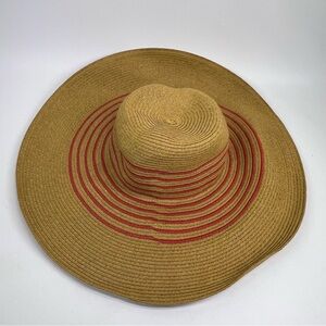 J. Crew Tan and Red Striped Wide Brim Hat Beach Floppy Hat Preppy Old Money Pool